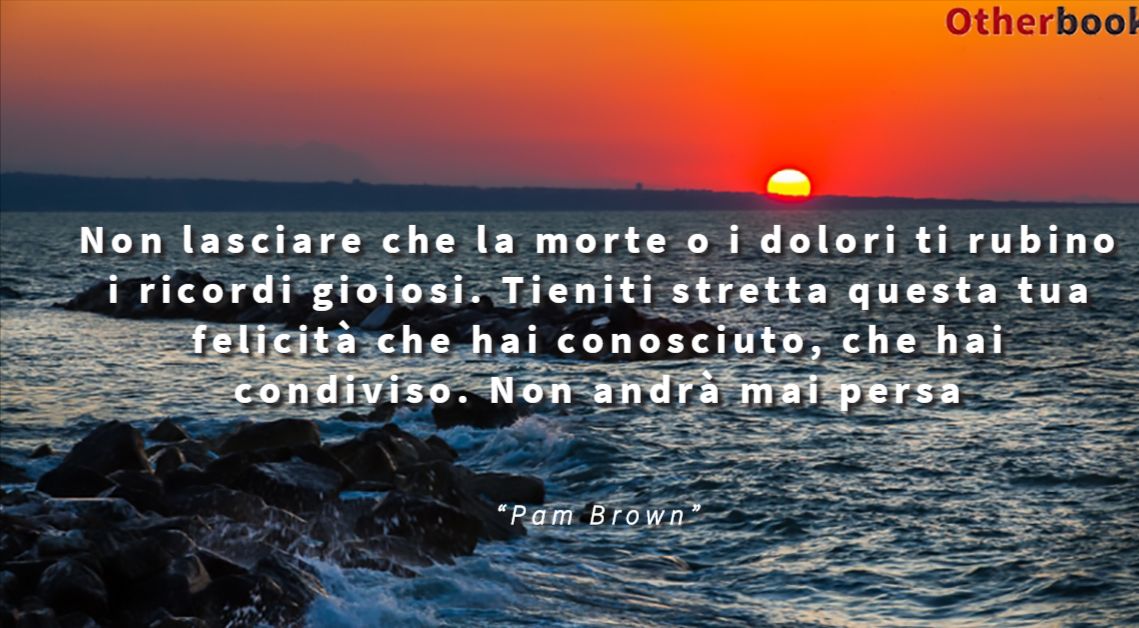 Non lasciare che la morte o i dolori ti rubino i ricordi gioiosi.
Tieniti stretta questa tua felicità che hai conosciuto, che hai condiviso.
Non andrà mai persa - Pam Brown